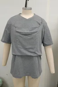 Men's grey short sleeve t-shirt with functional front pocket casual summer top apparel