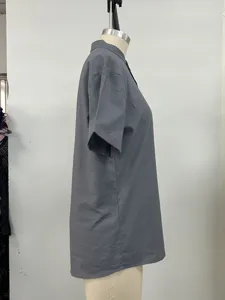 Men short sleeve button down shirt casual solid color grey top comfortable summer wear.