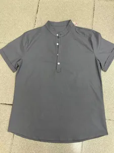 Men summer casual solid color short sleeve mandarin collar button shirt for daily wear