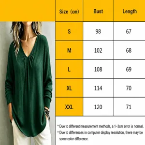 Autumn winter casual loose solid color v-neck long sleeve women top size chart guide