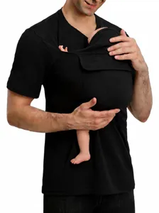 Kangaroo dad t-shirt men short sleeve baby carrier pocket top casual black summer wear