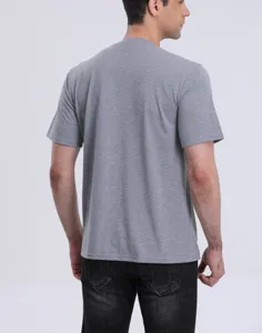 Men's casual grey short sleeve crew neck t-shirt back view showing comfortable fit.