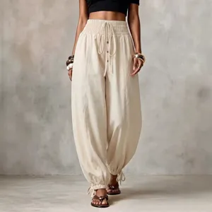 Damen Hohe Taille Kordelzug Freizeithose Komfortable Gespleißte Einfarbige Jogger Bündchen Lange Hose Für Frühling Herbst
