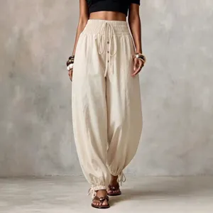 Damen High Waist Kordelzug Freizeithose lockere Ballonhose Frühling Sommer Modekleidung