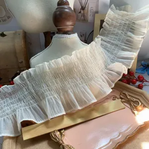 11cm wide elastic beige chiffon ruffle lace trim for princess dress DIY sewing crafts