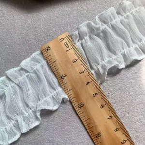 White pleated snow yarn lace trim for DIY doll clothes, Lolita garment decoration, 4.5cm wide.