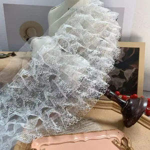 White pleated lace trim 18cm wide 7-layer ruffle lace fabric for sewing DIY crafts dress decor
