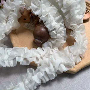 5cm off-white chiffon ruffle lace trim, perfect for DIY clothing, hair bows, and home decor.