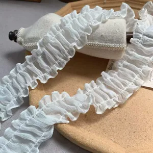 4.5cm white pleated organza lace trim, delicate ruffles for doll clothes and DIY sewing crafts.