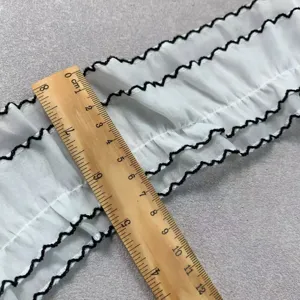 8cm weiße doppellagige Chiffon Plissee-Spitze Borte mit schwarzer Bogenkante zum Nähen DIY