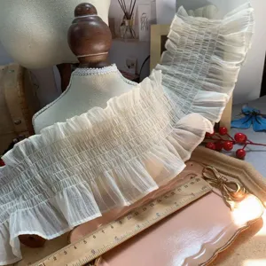 Beige Elastic Snow Yarn Ruffle Lace Trim Chiffon Pleated Ribbon For Princess Dress Apparel DIY Crafting Decoration