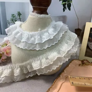 Doppellagiger Organza Baumwolle Stickerei Spitzenbesatz Mit Zackenrand Plissiertes Rüschenband Für Kleid Kragen Sofa Heimdekoration DIY Nähen