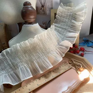 11cm elastic beige snow yarn ruffle trim detail, perfect for DIY princess dress sewing.
