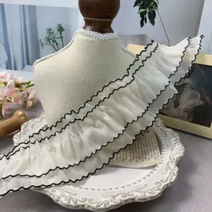 8cm doppelschichtige Schneegarn plissierte Borte Spitze mit doppeltem Hundezahn für DIY Kragen