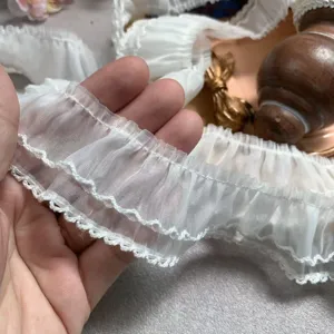 White double layer organza lace trim detail for DIY apparel and doll clothes decoration
