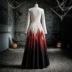 Halloween women long sleeve A-line dress gothic vintage gradient print party maxi dress