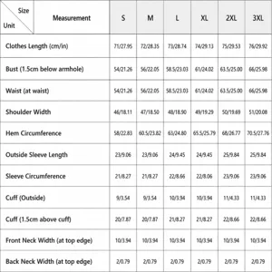 Detailed size chart table for women's knitwear sweater providing precise fit measurements.