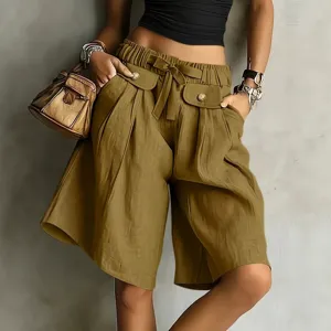 Γυναικείο vintage cargo σορτς ψηλόμεσο καλοκαιρινό casual φαρδύ χακί ρούχα μόδας σικ