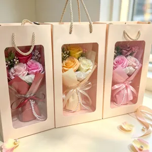 Handgemachte Seifenrosen Blumenstrauss Geschenkschachtel mit Sichtfenster Deko