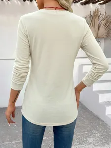 Women casual long sleeve solid color basic top daily wear comfortable apricot shirt