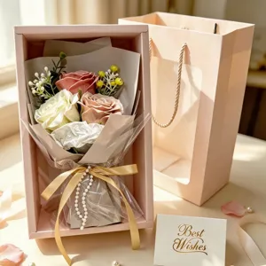 Valentinstag handgemachte Seifenrosen Blumenstrauss Geschenkkarton Set mit Tasche.