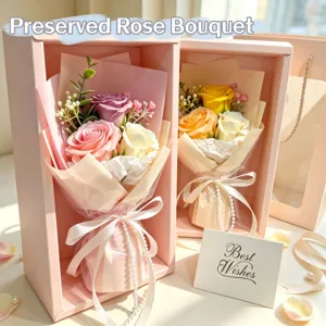 Handgefertigte Seifenrosen Blumenstrauß Geschenkbox Mit Fenster Perle Schleife Romantisches Geschenk Für Valentinstag Muttertag Geburtstag