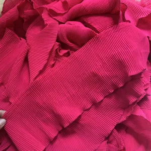 Rose Red Pleated Chiffon Lace Trim Soft Ruffled Fabric Ribbon For DIY Dress Sewing Curtain Craft Accessories