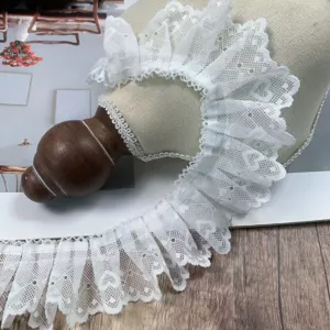 White heart pleated lace trim 5cm wide fabric DIY clothing accessories detail view