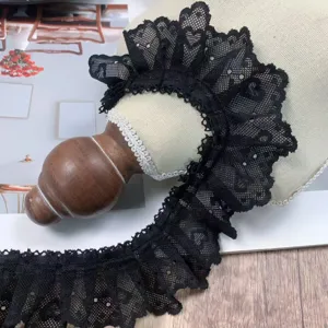 5cm wide black pleated lace trim fabric DIY sewing craft clothing accessories pillow decor