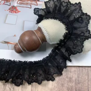 5cm black pleated heart lace trim for DIY clothing sewing, sofa cushion and craft accessories.