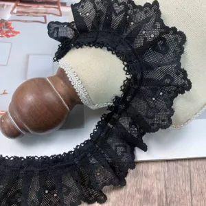 5cm black white heart pleated lace trim for DIY clothing accessory pillow home decor craft 1pc