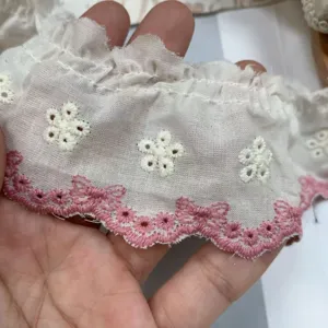 5.5cm Wide Butterfly Embroidery Cotton Lace Trim Ruffle Lolita Fabric DIY Decor