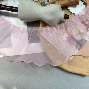 Ribete de encaje plisado de organza rosa de 15cm para dobladillo de falda decoración DIY