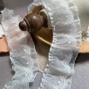 7cm double layer polka dot mesh lace trim for DIY home textile sofa pillow decoration