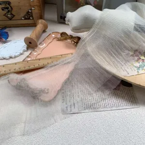 12cm wide double layer pleated mesh lace trim, perfect for doll clothes and DIY sewing crafts.