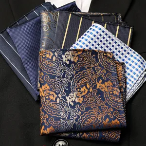 Men Business Suit Pocket Square Blue Paisley Floral Polka Dot Striped Handkerchief For Wedding Banquet Formal Wear Polyester Accessory