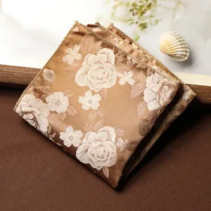 Pochette da uomo marrone vintage con motivi floreali, elegante fazzoletto da abito in jacquard.