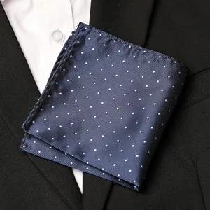 Men's dark blue polka dot pocket square formal suit accessory handkerchief square scarf