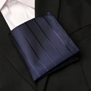 Classic navy blue striped pocket square for men, elegant suit handkerchief accessory.