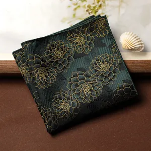 Taschino da uomo verde con motivo floreale, elegante fazzoletto vintage per abito formale.