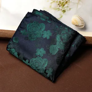 Taschino uomo retro floreale blu scuro verde vestito matrimonio moda accessorio elegante