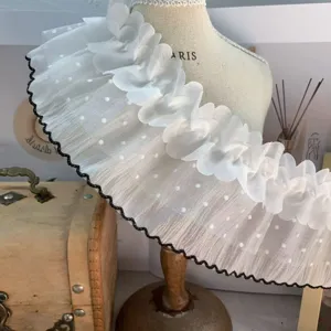 Details of 10cm double layer polka dot lace trim, perfect for doll clothes and DIY sewing.