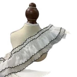8cm Chiffon Rüschenspitze mit schwarzem Rand für DIY Kleidung Kragen und Manschetten