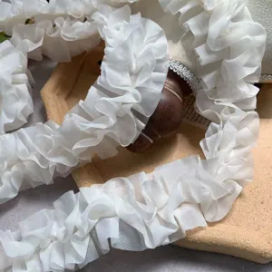 5cm wide off white chiffon lace trim ruffled ribbon for DIY sewing craft clothing decor