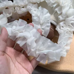 White chiffon lace trim 5cm wide 3D ruffles fabric for DIY sewing garments and hair accessories