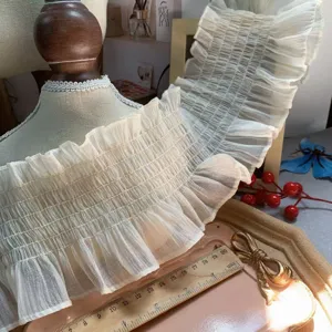 11cm wide elastic beige chiffon ruffle lace trim, perfect for diy garments and princess skirts.