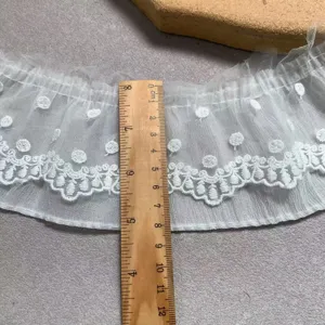 White double-layer mesh embroidery lace trim 8cm wide for DIY sewing apparel craft