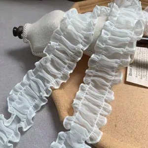 White pleated chiffon lace trim 4.5cm wide for Lolita doll dress DIY garment edge decoration