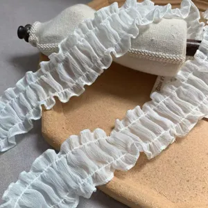 White ruffled organza lace trim, 4.5cm wide, perfect for Lolita doll clothes and DIY crafts.