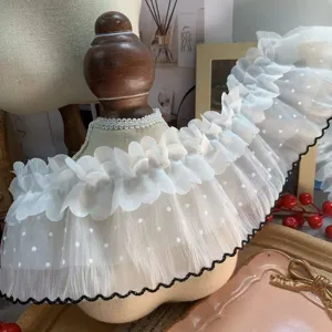 White double-layer polka dot lace trim 10cm wide ruffled fabric for DIY doll clothes decor